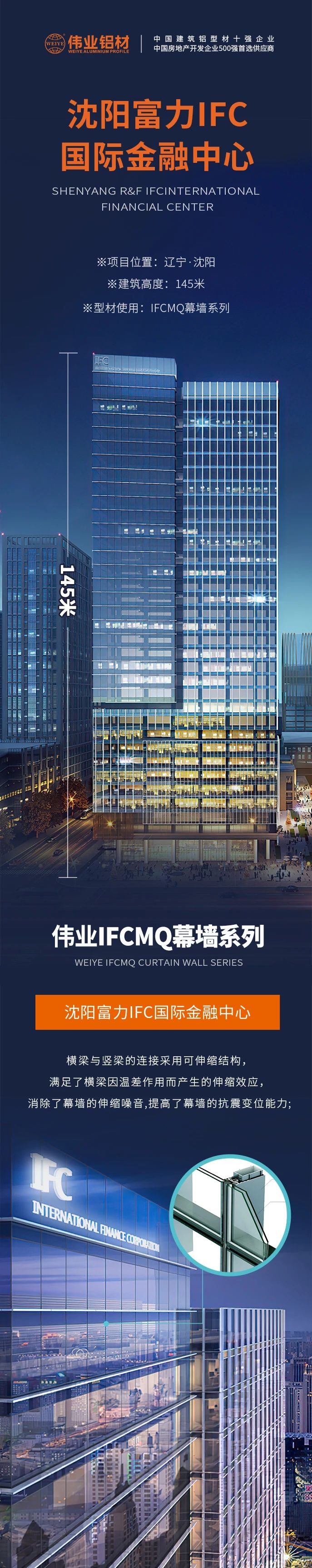 #一定发铝材超百米项目分享# 工程名字：沈阳富力IFC国际金融中心 修建高度：145米 一定发产品：一定发IFCMQ幕墙系列